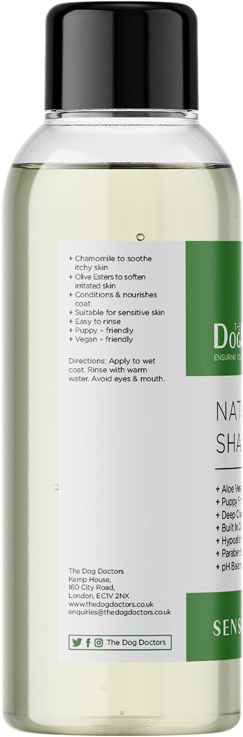 The Dog Doctors Sensitive Skin Natural Dog Shampoo, Ideal For Puppies Or Dogs With Sensitive Itchy Skin. Paraben Free And Cruelty-Free. Proudly Made In Uk!