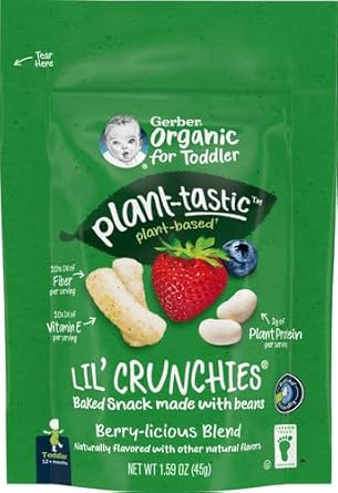 Gerber Toddler Food, Organic Lil Crunchies, Plant-Tastic, Berry-Licious Blend, Toddler Snacks, Baby Food, Baby Snacks, 1.59 Ounce (8-Pack)