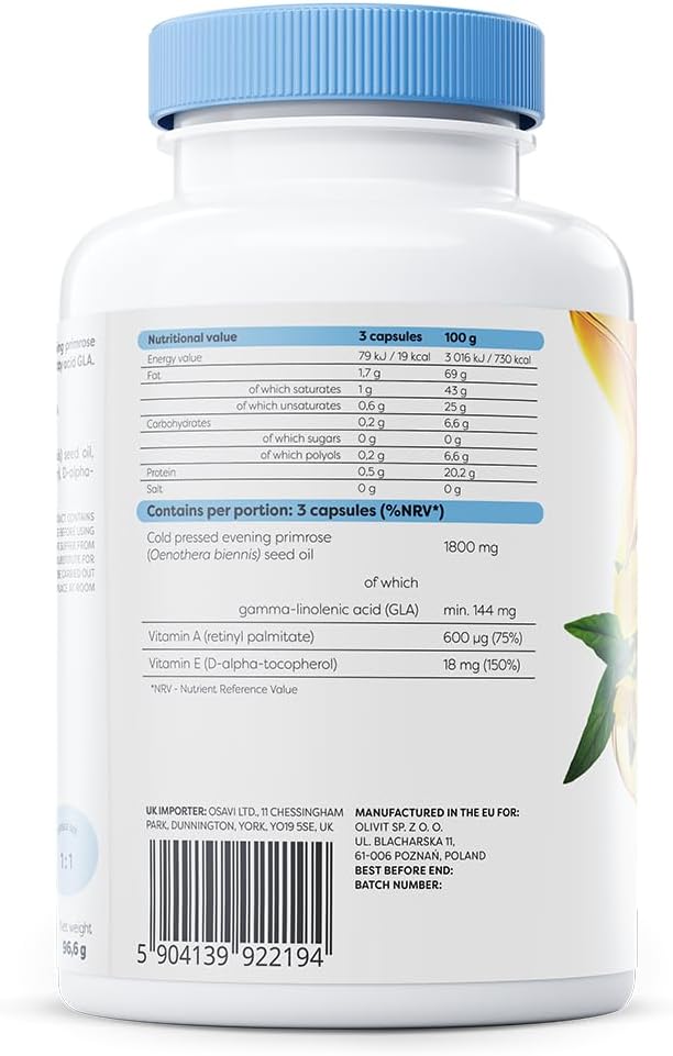 Osavi Primrose Oil 1800 mg with Vitamin A & E – 120 Softgels | Cold–Pressed Evening Primrose Oil with GLA, Enriched with Vitamin A & E | Supports Skin Health & Cell Protection : Amazon.co.uk: Health & Personal Care