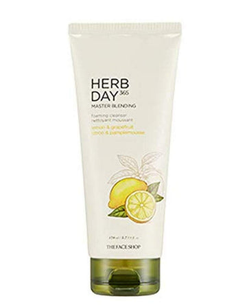 The Face Shop Herb Day 365 Master Blending Cleansing Foam Lemon & Grapefruit | Dead Cells & Makeup Residues Removal With Refreshing Sensation | Skin Residues Removal & Naturally Derived, 5.7 Fl Oz