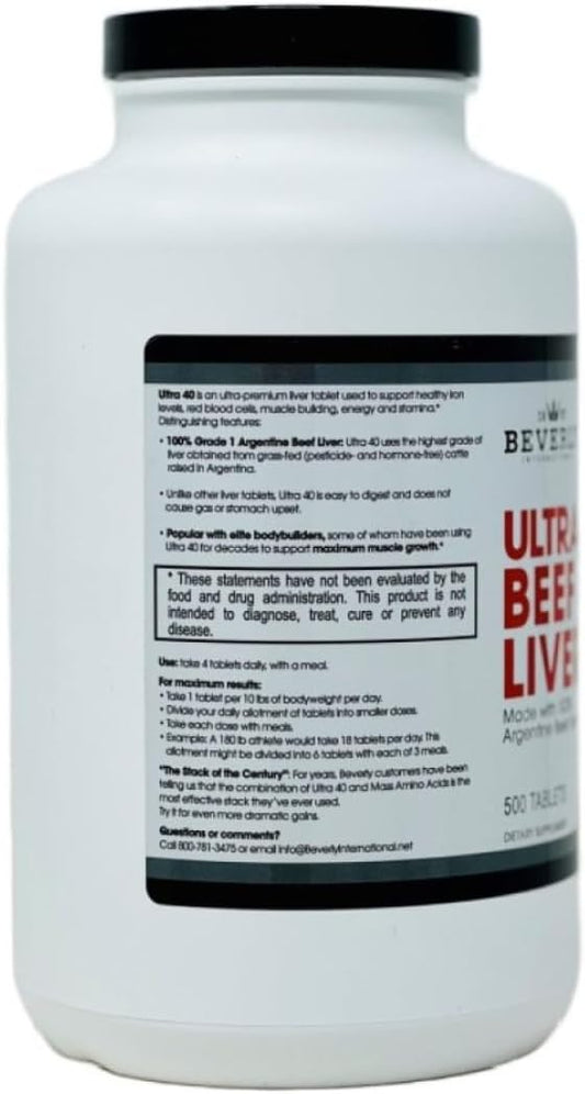 Beverly International Ultra 40 Grass Fed Desiccated Beef Liver, 500 Tab. Golden-Era Secret For Boosting Muscle Growth, Stamina And Performance Naturally. Break Through Those Sticking Points-Endurance!