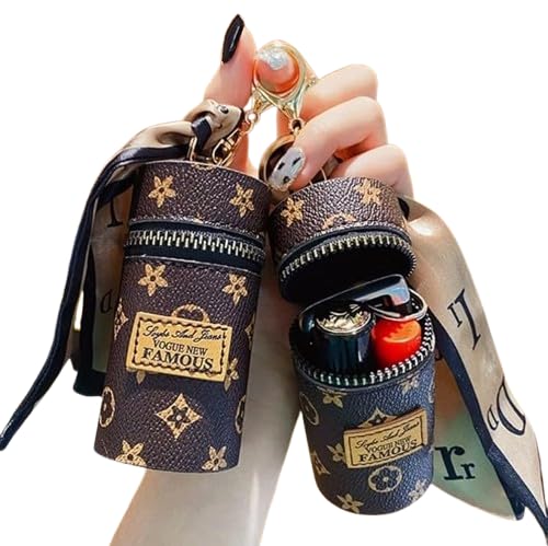 Leather Lip Gloss Bag with Keychain – Lipstick Organizer | Mini Lipstick Case for Purse | Travel Makeup Holder for Lipstick