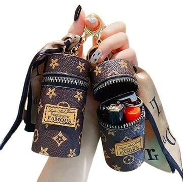 Leather Lip Gloss Bag with Keychain – Lipstick Organizer | Mini Lipstick Case for Purse | Travel Makeup Holder for Lipstick