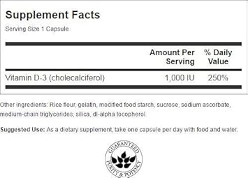 Swanson Vitamin D3 5000 Iu - 250 Softgels - Bone Health, Immune Support, And Muscle Function Supplement