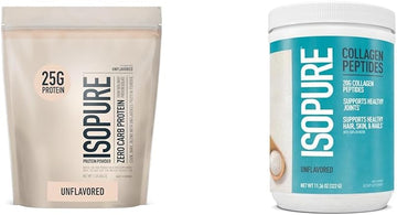 Bundle Of Isopure Unflavored Whey Protein Isolate, 25G Protein, Zero Carb, 16 Servings, 1 Pound (Packaging May Vary) + Collagen Peptides Powder, 14 Servings, Unflavored, With Vitamin C, With Biotin