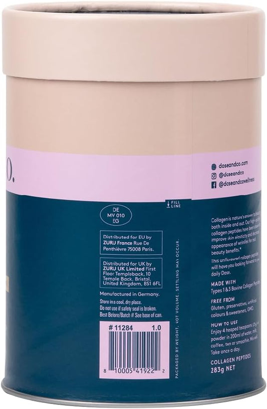 DOSE & CO. Pure Collagen Peptides for Hair, Skin & Nails, Unflavored - 10oz Powder Supplement : Health & Household