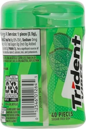 Trident Vibes Spearmint Rush Sugar Free Gum, 40 Pieces : Grocery & Gourmet Food