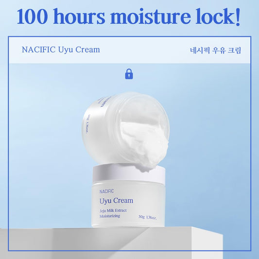 Nacific Uyu Cream Double Set (50Ml 1.69Fl.Oz*2) Milk Jeju Island, 100 Hours Lasting, Deep Moisture, Ceramides, Niacinamide