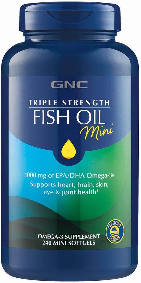 Gnc Triple Strength Fish Oil Mini'S |Omega-3 Heart, Brain, Joint & Eye Support With Triglyceride Epa & Dha | Non-Gmo Gluten Free | 240 Mini Softgels