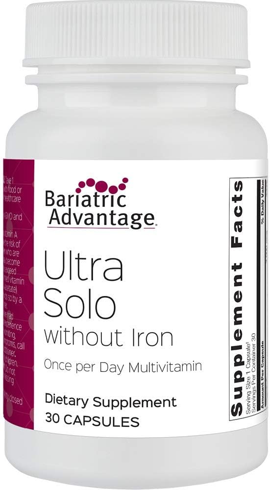 Bariatric Advantage Ultra Solo Without Iron Daily Multivitamin for Gastric Bypass Surgery and Sleeve Gastrectomy Patients, Includes Vitamin B12, C, D, K, Thiamin and Copper - 30 Count