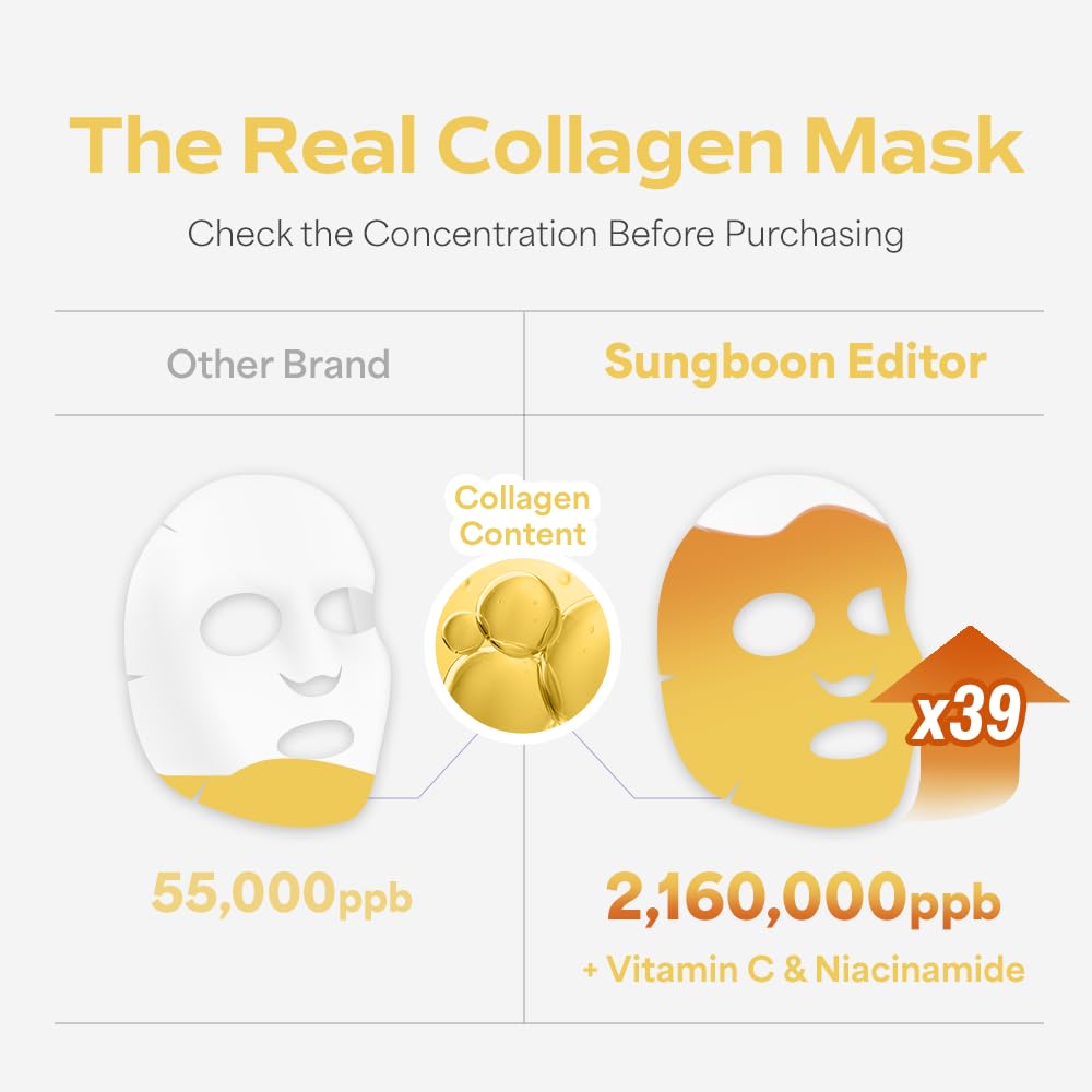 Sungboon Editor Deep Collagen Niacin-Vita C Overnight Mask 37Gx4Ea | Real Collagen Face Mask With Niacinamide And Vitamin C | Real Collagen 2,160,000Ppb | Glass Skin Korean Skincare