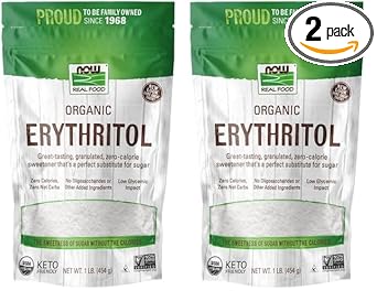 Now Foods, Organic Erythritol, Pleasant Sweetner For Reduced-Calorie And Sugar-Free Recipes, Zero-Calorie, Low Glycemic Impact, 1-Pound (Packaging May Vary) (Pack Of 2)