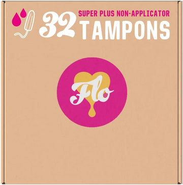 FLO Super Plus Non-Applicator Highly Absorbent Tampons - 100% Organic Cotton & Biodegradable - 32 Super Plus Tampons