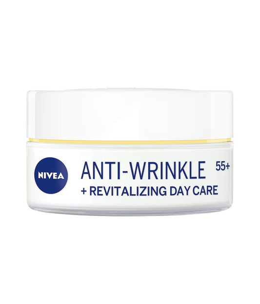 Nivea Anti-Wrinkle + Revitalizing Day Care Face Cream Anti-Aging 55+ With Argan Oil, Calcium And Uv Filters 50 Ml / 1.69 Oz
