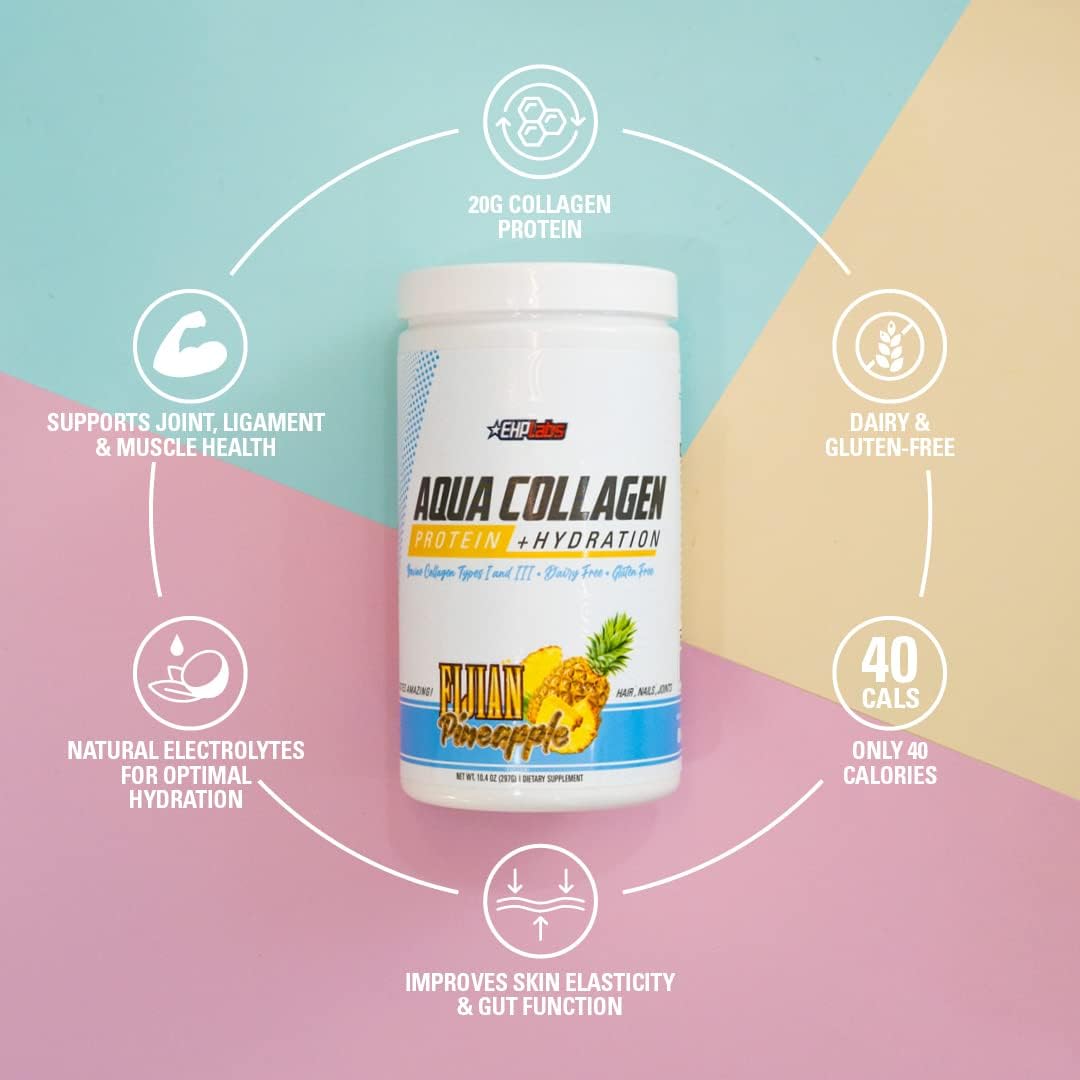Ehp Labs Aqua Hydrolyzed Collagen Peptides Powder - 10G Of Protein Per Serving, Hydration & Gut Health Support, Grass Fed Pasture-Raised Bovine Collagen, Type I & Iii, 24 Servings (Raspberry Refresh) : Health & Household