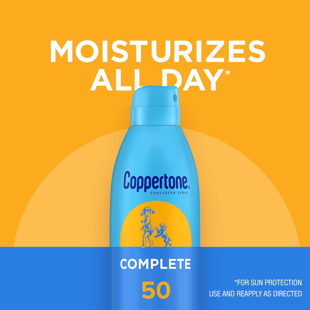 Coppertone COMPLETE SPF 50 Sunscreen Spray, Lightweight, Moisturizing Sunscreen Pack, Water Resistant Spray Sunscreen SPF 50, 5.5 Oz Spray, Pack of 3 : Beauty & Personal Care