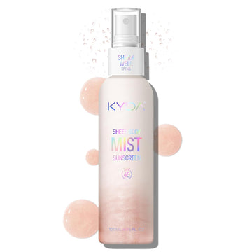Kyda Sheer Body Sunscreen Mist, Spf 45, Radiant Glow Sunscreen Spray, Infused With Shimmer Body Oil, Ultra-Fine Glowing Mist, Quick Drying, Lightweight Hydrating Spray, Rose, 4.06 Fl Oz