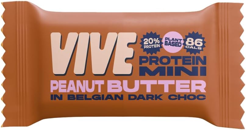 Vive Dark Chocolate Coated Peanut Butter Flavour Protein Bites - Vegan - High Fibre Protein Mini Bars - Pack Of 21