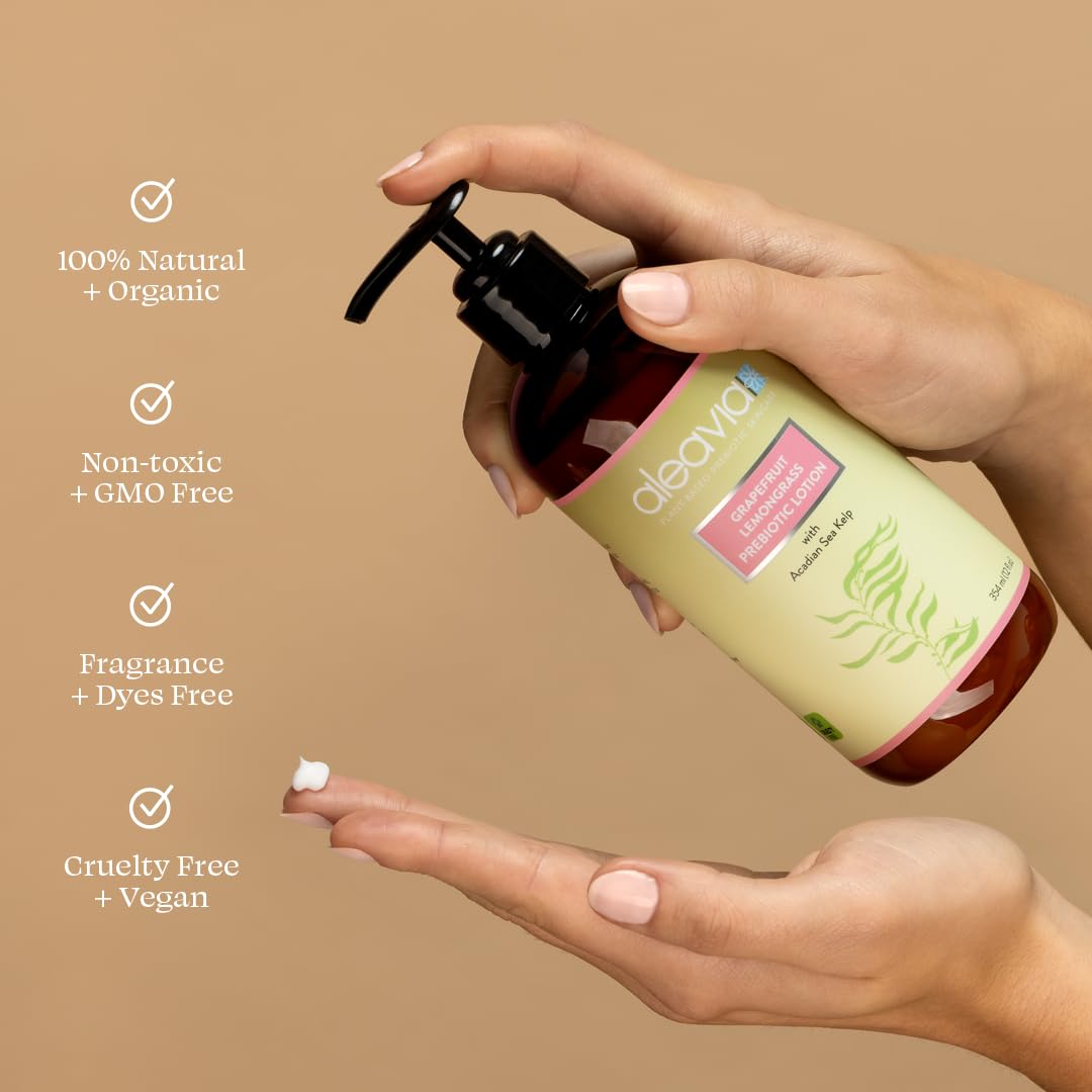 Aleavia Grapefruit Lemongrass Prebiotic Body Lotion – Lightly Scented, All-Natural Moisturizing Body Lotion With Organic Essential Oils – 12 Oz : Beauty & Personal Care