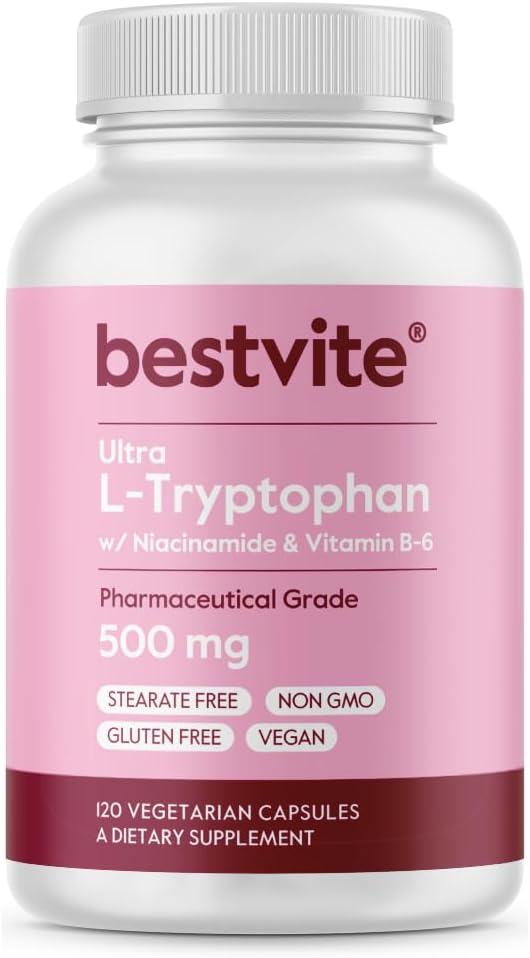Bestvite L-Tryptophan 500Mg With B3 & B6 (120 Vegetarian Capsules) – No Fillers – No Stearates