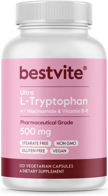Bestvite L-Tryptophan 500Mg With B3 & B6 (120 Vegetarian Capsules) – No Fillers – No Stearates
