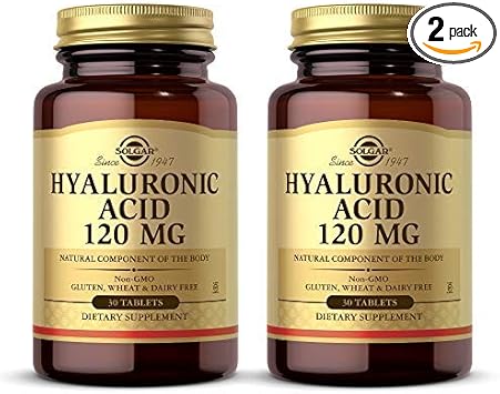 Solgar Hyaluronic Acid 120 Mg, 30 Tablets - Pack Of 2 - Supports Hair, Skin & Nails - Contains Hydrolyzed Collagen Type 2 & Chondroitin - Non-Gmo, Gluten Free, Dairy Free - 60 Total Servings