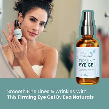 Eva Naturals Anti-Aging Eye Gel - Luxurious Hydrating Eye Cream For Dark Circles and Puffiness, Bags, Crows Feet, Wrinkles - W/Hyaluronic Acid & Skin-Firming Peptides Eye Gel (2 Fl Oz, 2 Pack)