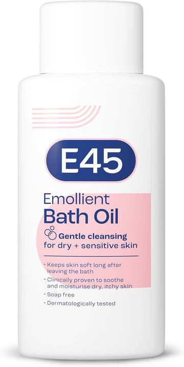 E45 Bath Oil 500 Ml – E45 Bath Oil Emollient To Moisturise & Hydrate Dry Skin – Gently Cleanses For Soft Skin – Soap Free & Perfume Free Emollient Bath & Shower Oil Body Wash - Dermatologically Tested