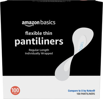 Amazon Basics Flexible Thin Pantiliner, Regular Length, Unscented, 100 Count, 1 Pack (Previously Solimo)