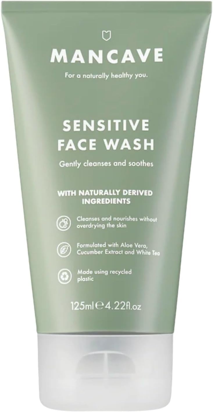 Mancave Sensitive Face Wash 125Ml For Men, Clean And Nourish Skin With Cucumber Extract, White Tea And Aloe Vera, Dermatologically Tested, Natural Formulation, Vegan Friendly (Pack Of 2)
