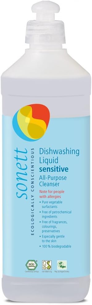 Sonett Organic Dishwashing Liquid, All Purpose Cleaner Sensitive Skin For People With Allergies (17 Fl.Oz (1 Count)) Certified Organically Grown