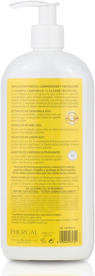 Clearé Institute | Chamomile Shampoo | Cleans, Nourishes and Nourishes | Golden Highlights and Radiance | 98% England Natural, Free from Parabens, Silicone and Sulphates, SLS, for the Whole Family