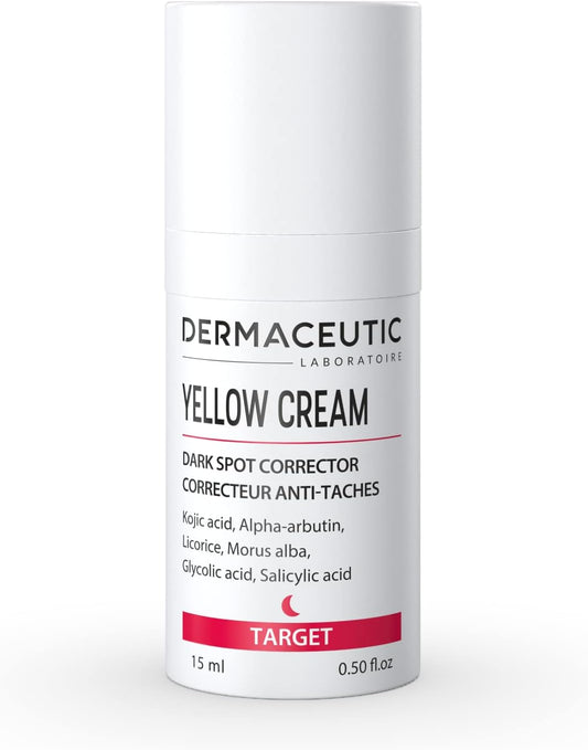 Dermaceutic Yellow Cream - Skin Tone Brightener - Lightening Face Cream For Uneven Skin Tone - Pigmentation Cream - Contains Kojic Acid, Arbutin, Licorice, Glycolic Acid And Salicylic Acid - 15Ml