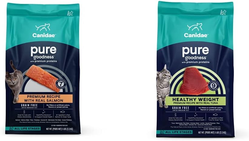 Canidae Pure Limited Ingredients Premium Dry Cat Food Bundle, Salmon And Healthy Weight Tuna Recipes, 5 Pounds (Pack Of 2), Grain Free