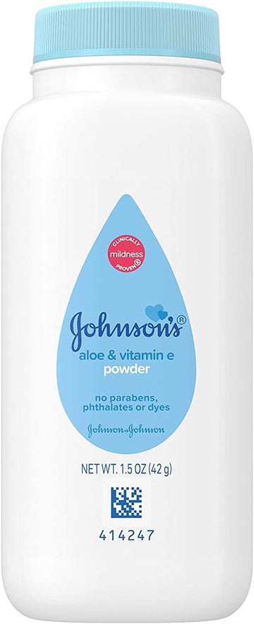 Johnson’s Baby Powder with Naturally Derived Cornstarch Aloe & Vitamin E, Hypoallergenic, 1.5 oz Trial Size - Pack of 24