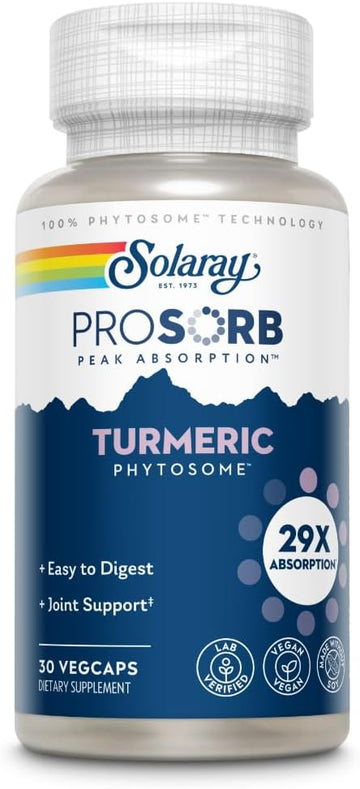 Solaray Turmeric Phytosome 500 Mg - 29X Absorption Curcumin Supplements - Easy-To-Digest Turmeric Capsule For Joint Support - Vegan And Made Without Soy - 60-Day Guarantee - 30 Servings, 30 Vegcaps