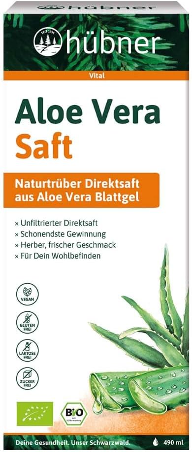 Hübner Aloe Vera, Organic Plant Juice, Naturally Cloudy, 490 Ml (6)