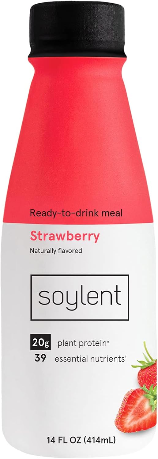 Soylent Complete Meal Replacement Shake, Strawberry, 20G Complete Protein, 28 Vitamins & Minerals, Low Sugar, 14Oz (Single Bottle)