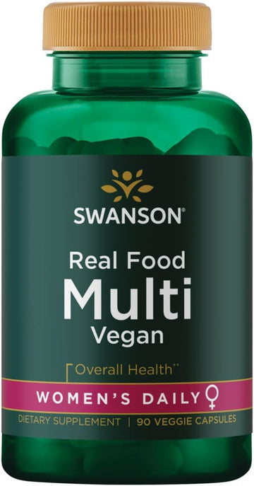 Swanson Real Food Multi Women'S Multivitamin Multimineral Women'S Health Urinary Tract Stress Response Bone Hair Skin Nails Support Supplement Vegan Gluten-Free Non-Gmo 90 Veggie Capsules Veg Caps