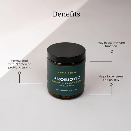 Cymbiotika Probiotic + Prebiotic, 60 Billion Cfu - 19 Strains, Gut Health Supplement For Women & Men, Immune Support, Digestive Health, & Gut Balance, 90 Capsules, 1 Month Supply, Made In Usa