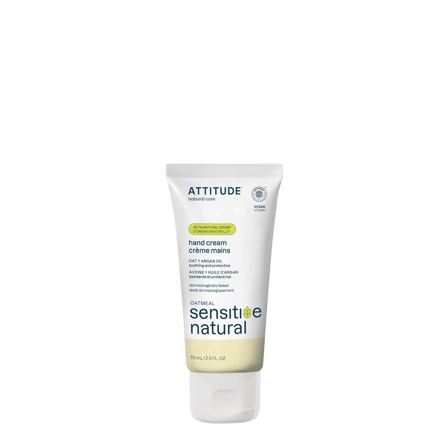 ATTITUDE Hand Cream for Sensitive Skin with Oat and Argan Oil, EWG Verified, Dermatologically Tested, Vegan, 2.5 Fl Oz
