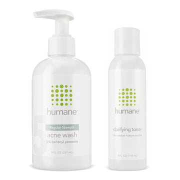 Humane Regular-Strength Acne Wash And Clarifying Toner Bundle - 5% Benzoyl Peroxide Acne Treatment