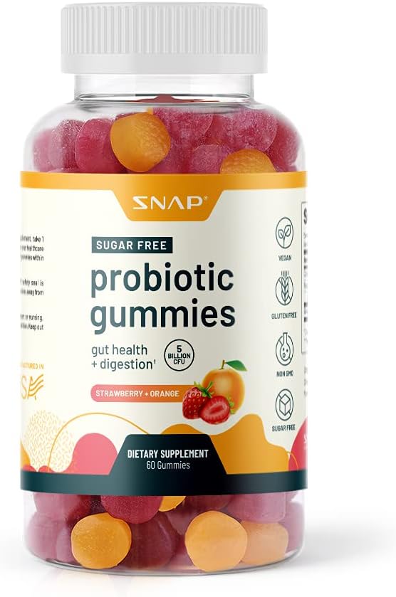 Sugar-Free Probiotic Supplement Gummies - Gut Health, Digestion, Immune Support 5 Billion CFU - Vegan Probiotics for Women, Men & Kids, Chewable Probiotic Gummy (60 Gummies)