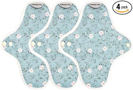 hannahPAD Organic Reusable Washable Sanitary Cloth Pads (3 Pantyliners, Edelweiss Blue)