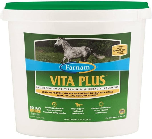 Farnam Vita Plus Balanced Multi-Vitamin & Mineral horse Supplement, Provides balanced nutrition to support overall health and performance, 7.5 pounds, 60 day supply : Pet Supplies