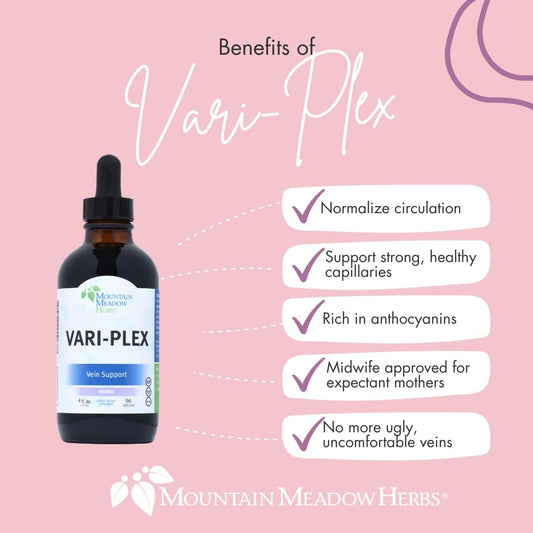 Mountain Meadow Herbs Vari-Plex: Natural Vein Vitality For Women, Enhance Circulation & Capillary Health, Fast Acting Liquid Extract 4Oz