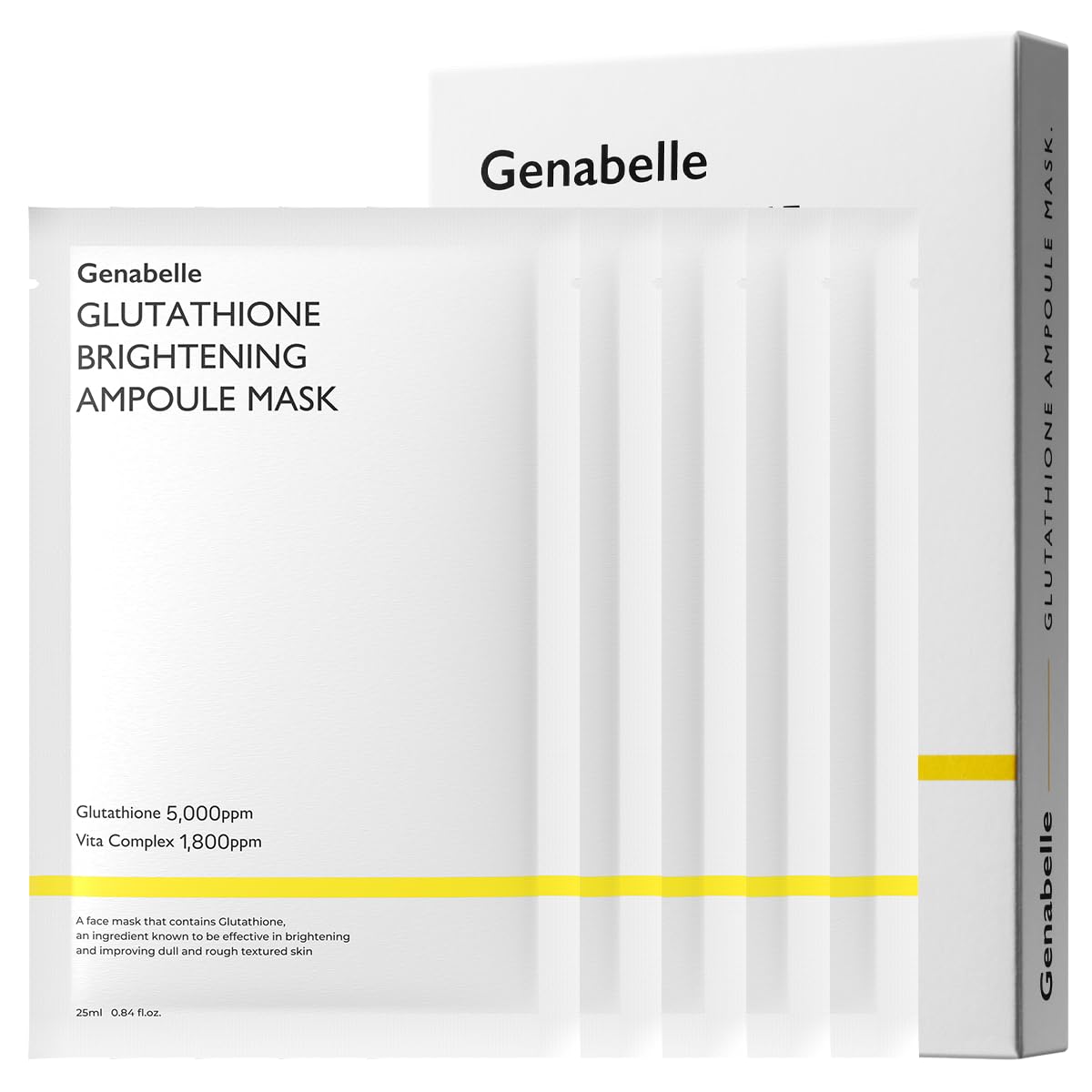 Glutathione Brightening Ampoule Mask - Lightweight, Intensive Brightening Mask Sheet 5Pcs