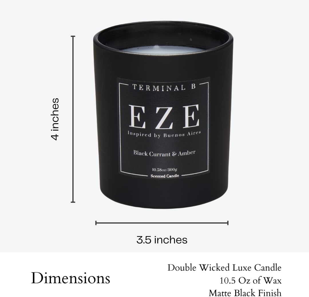 TERMINAL B Luxury Scented Candle, EZE - Buenos Aires: Black Currant & Amber, Travel Inspired Airport Coded Candle, 10.58 oz, 60 Hour Burn Time, Made in Los Angeles : Health & Household