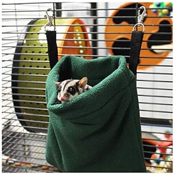 Deluxe Nest Pouch (Green) - Hanging Fleece Cage Accessory Toy - For Sugar Gliders, Squirrels, Marmosets, Hamsters, Ferrets, Birds, Rodents, Rats, Reptiles, Small Pets - Hammock, Tower, Bed, Nest