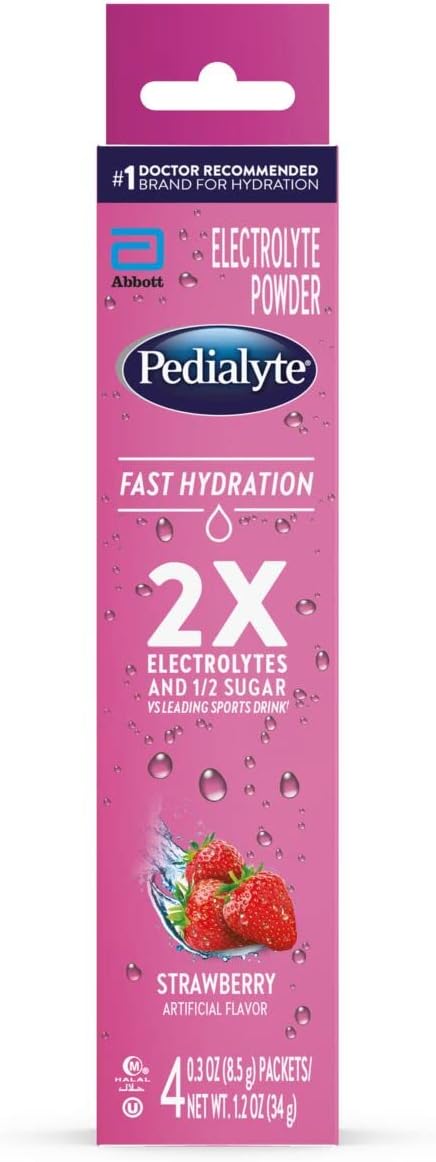 Pedialyte Fast Hydration Electrolyte Powder Packets, Strawberry, Hydra
